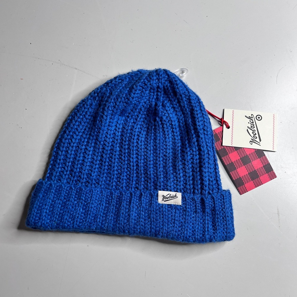 Woolrich x‎ Target Blue Ribbed Knit Beanie Hat Wool Blend Cuffed New NWT